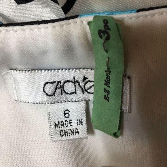 Cache 100% Silk Black White Blue Print Dark Floral Sleeveless Halter top 8 - Picture 8 of 9